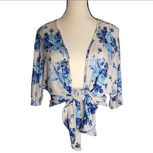 90s dELiA*s Vintage Blue and White Flowy Floral Cardigan Size M